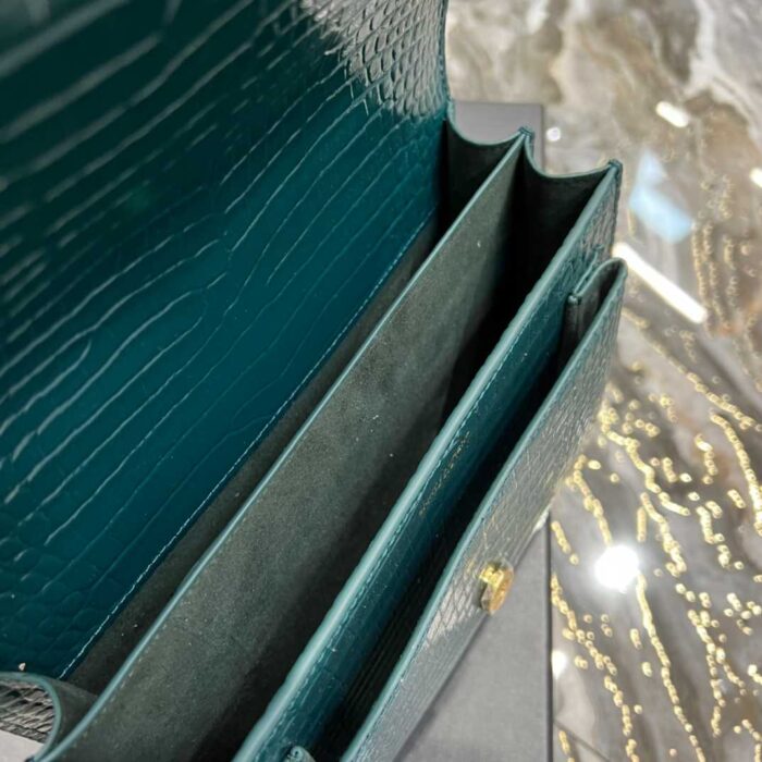 Alternative view of SAINT LAURENT SUNSET MEDIUM CHAIN BAG IN CROCODILE-EMBOSSED SHINY LEATHER MINT 442906DND0J3144