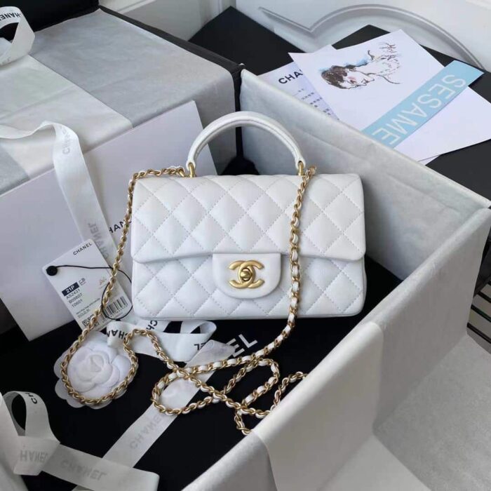 Alternative view of CHANEL MINI FLAP BAG WITH TOP HANDLE WHITE AS2431