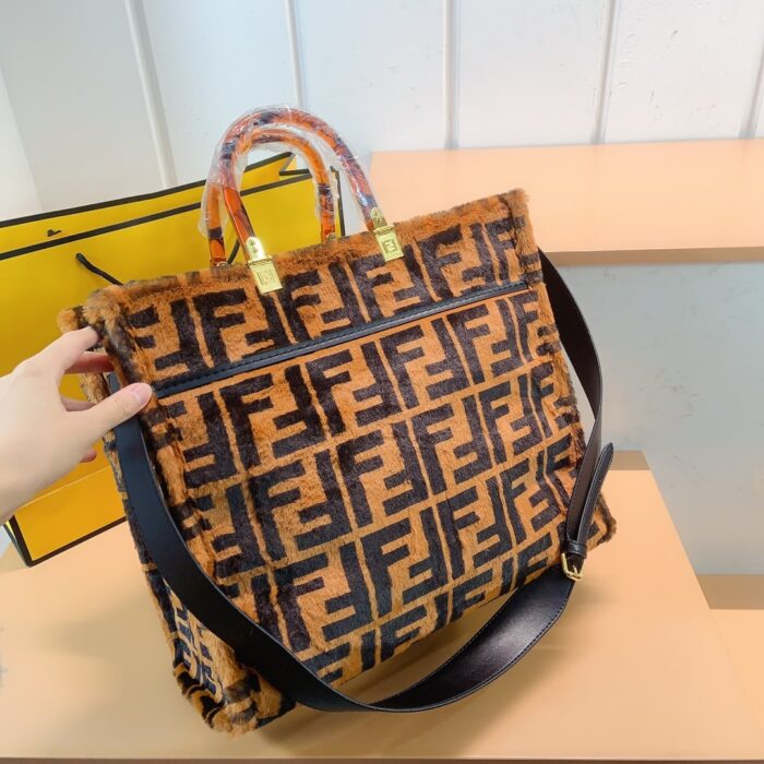Alternative view of FENDI SUNSHINE MEDIUM FF SHEEPSKIN SHOPPER BROWN