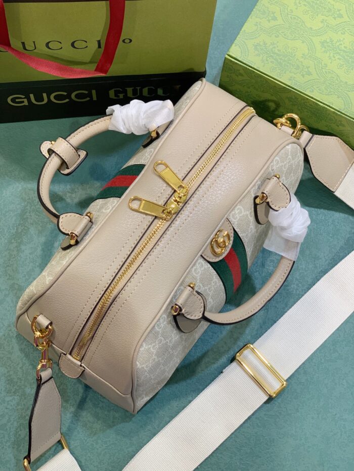 Alternative view of GUCCI WOMEN'S METALLIC OPHIDIA GG TOP HANDLE BAG BEIGE AND WHITE 32CM 724606 FABEX 9642