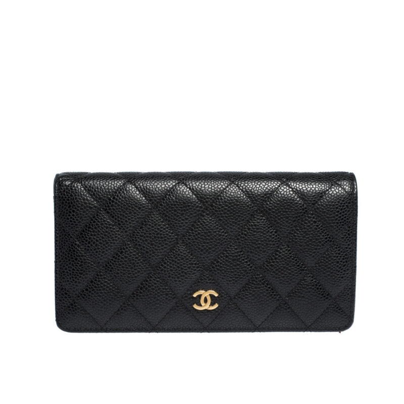 CHANEL BLACK CAVIAR LEATHER CLASSIC LONG FLAP WALLET 19.5CM