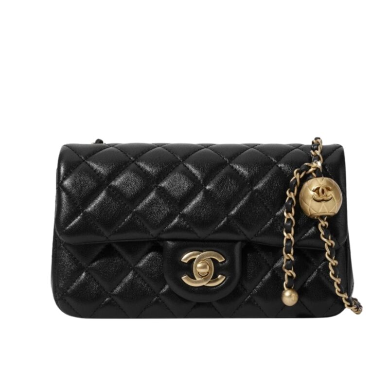CHANEL FLAP BAG MINI CC RECTANGULAR PEARL CRUSH GOLD BLACK 20CM AS1787 B18602 94305