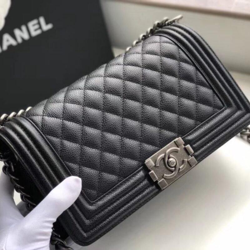 Alternative view of CHANEL BOY MEDIUM HANDBAG SLIVER HARDWARE BLACK 25CM A67086 Y09953 94305