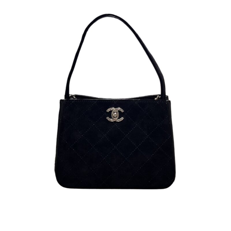 CHANEL VINTAGE BLACK SATIN DOUBLE SIDED EVENING BAG BLACK 22CM