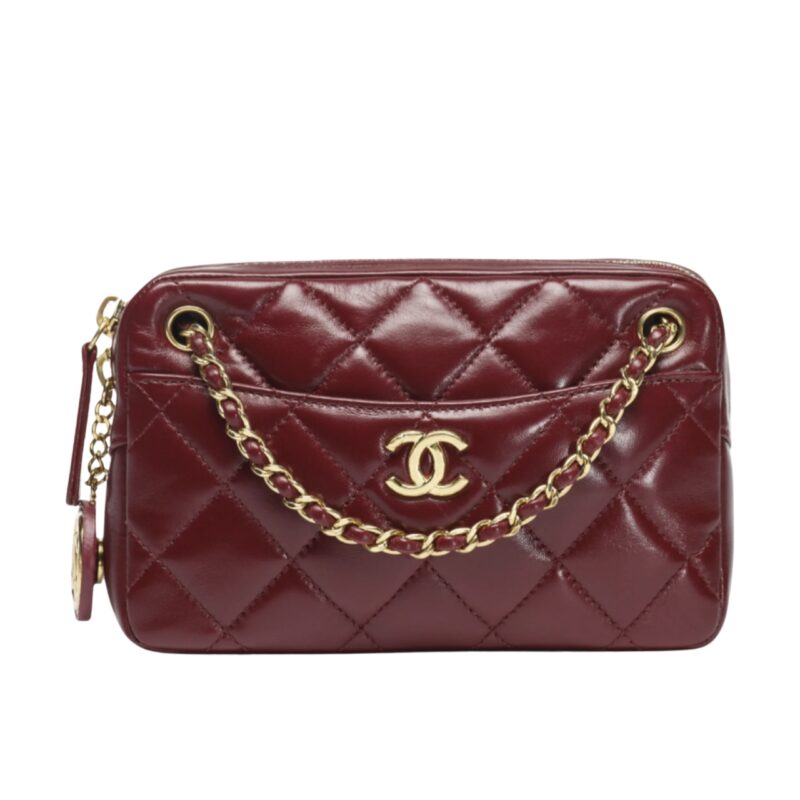 CHANEL MINI CAMERA CASE BURGUNDY 18CM AS5190 B18306 NZV44