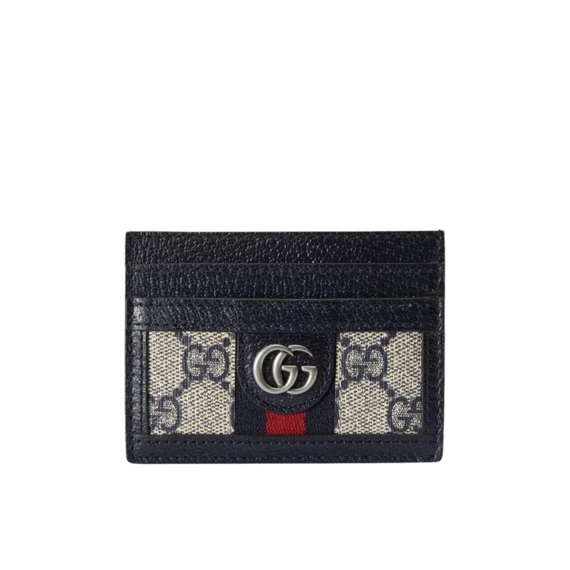 GUCCI OPHIDIA GG CARD CASE BEIGE BLUE 9CM 523159 96IWN 4076