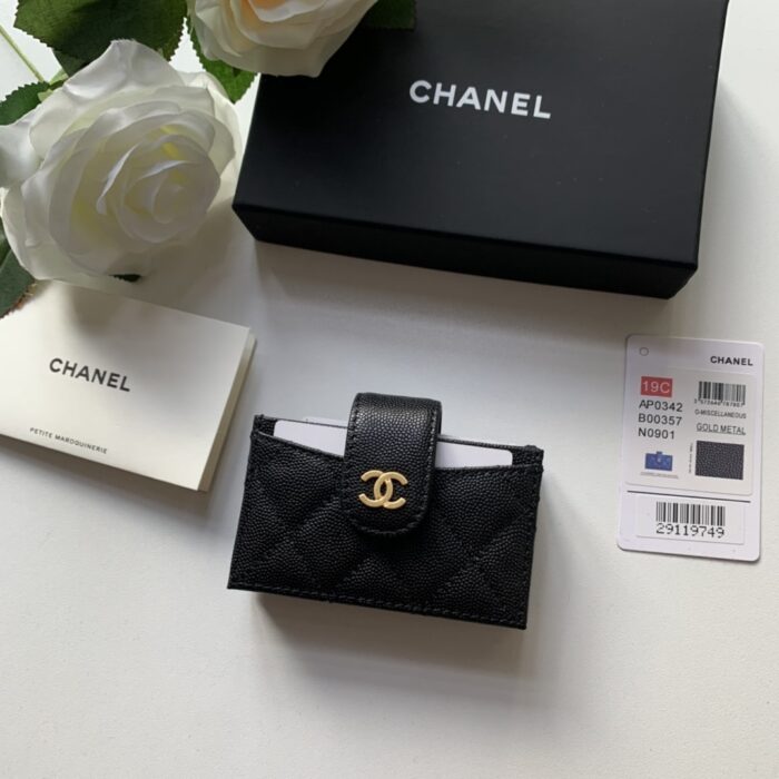 CHANEL CARD HOLDER BLACK 10.4CM