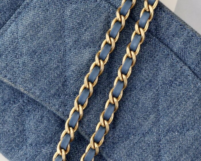 Alternative view of CHANEL PEARL CRUSH ON CHAIN DENIM BAG BLUE 19CM