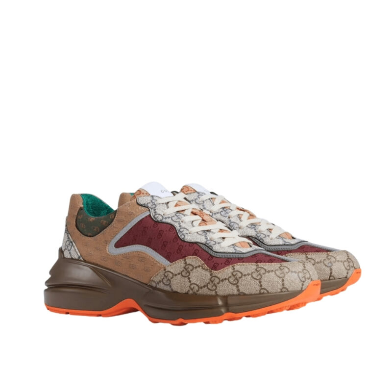 GUCCI WOMEN'S GG RHYTON SNEAKER ‎BEIGE BRICK RED 619891 99WG0 6060