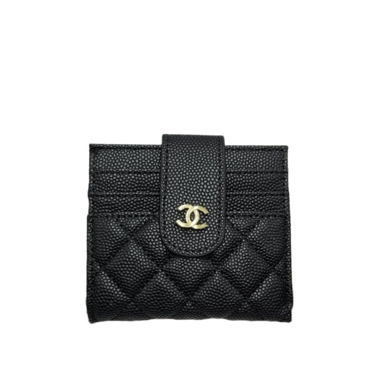 CHANEL CARD HOLDER BLACK WITH GOLD HARDWARE 12CM