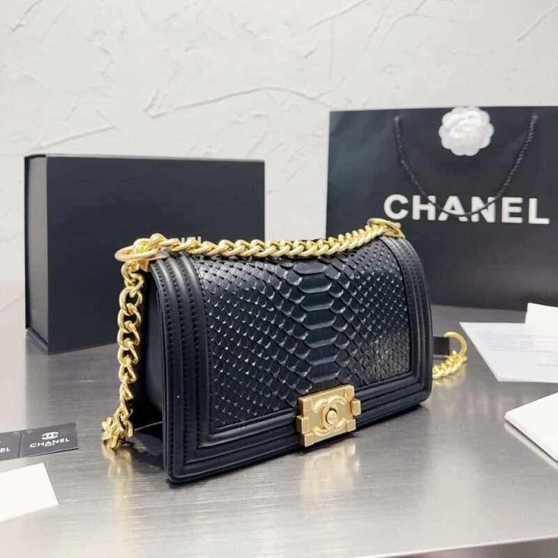Alternative view of CHANEL BOY FLAP BAG SNAKE LEATHER BLACK 25CM