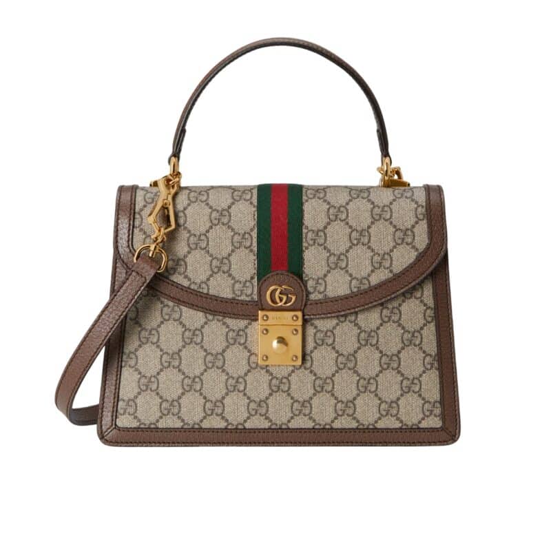 GUCCI OPHIDIA MEDIUM TOP HANDLE BAG GG SUPREME BEIGE AND EBONY 25CM 651055 96IWX 8745