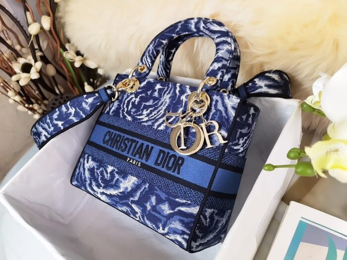 Alternative view of DIOR MEDIUM LADY  D-LITE DARK BLUE EMBROIDERY 24CM