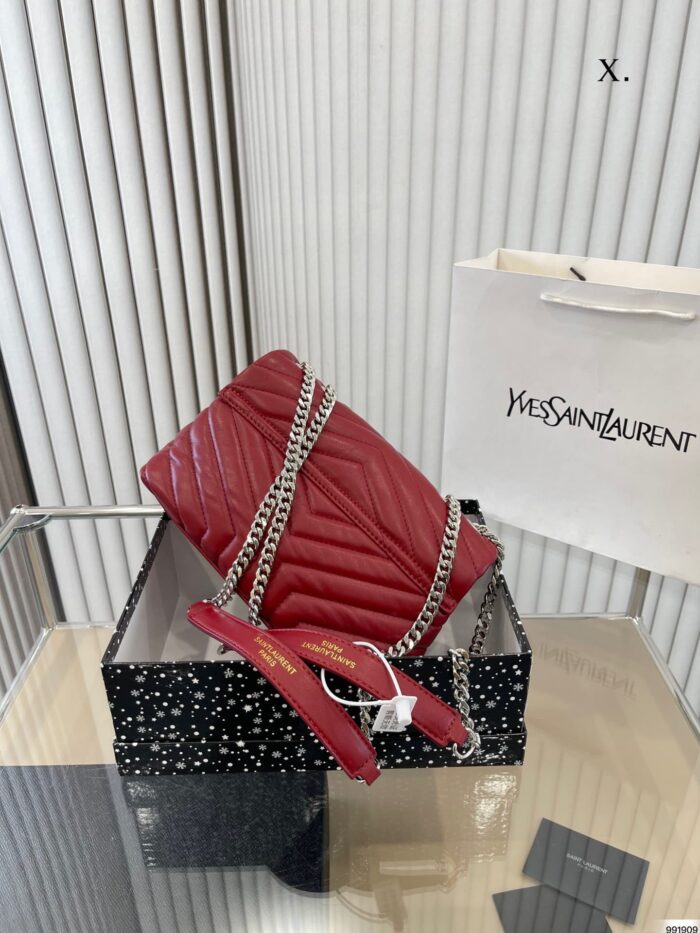 Alternative view of SAINT LAURENT LOULOU SMALL CHAIN BAG IN QUILTED "Y" LEATHER WINE RED