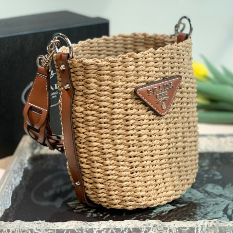 Alternative view of Prada Raffia Woven Bucket Bag Natural 21cm