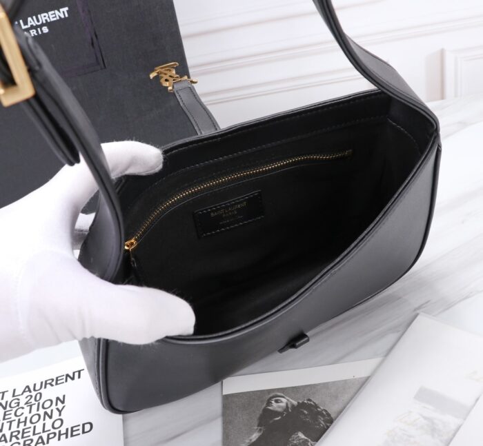 Alternative view of SAINT LAURENT LE 5 À 7 HOBO BAG IN SMOOTH LEATHER BLACK GOLD 23CM 6572282R20W1000