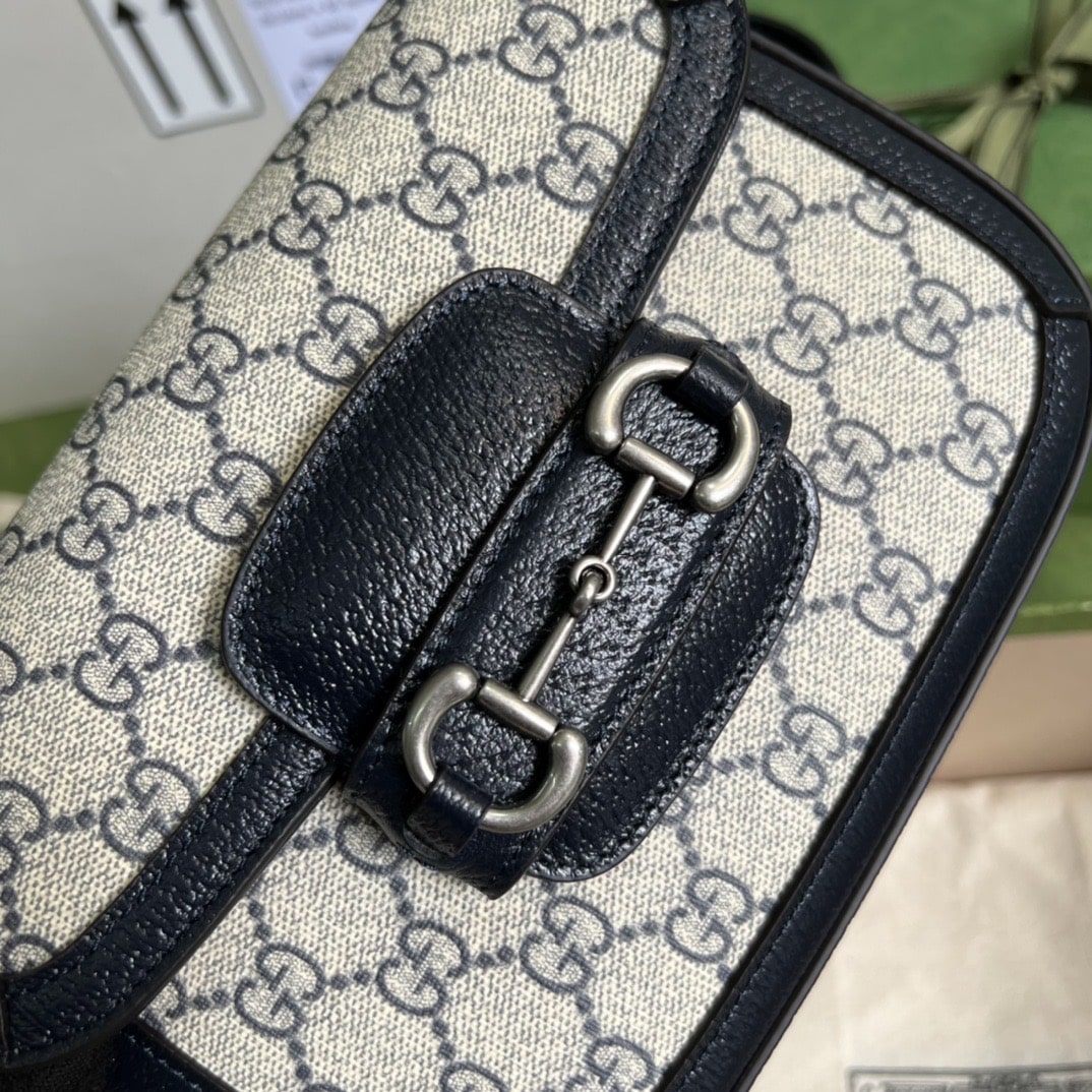 Gucci Horsebit 1955 Small Shoulder Bag GG Supreme Canvas Navy Blue 20cm 658574 96IWN 4076 - Image 3