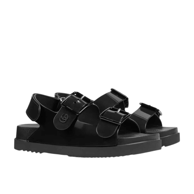 GUCCI WOMEN’S MINI DOUBLE G SANDAL RUBBER ‎BLACK 660243 J8700 1000