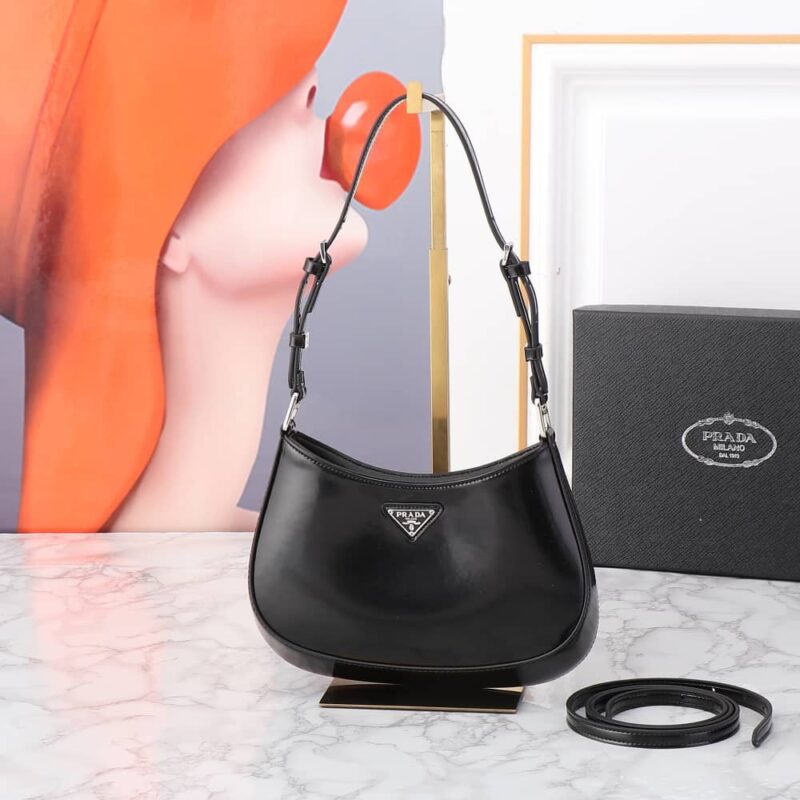 Alternative view of PRADA CLEO BRUSHED LEATHER SHOULDER BAG BLACK 27CM 1BC499 ZO6 F0002 V OOO