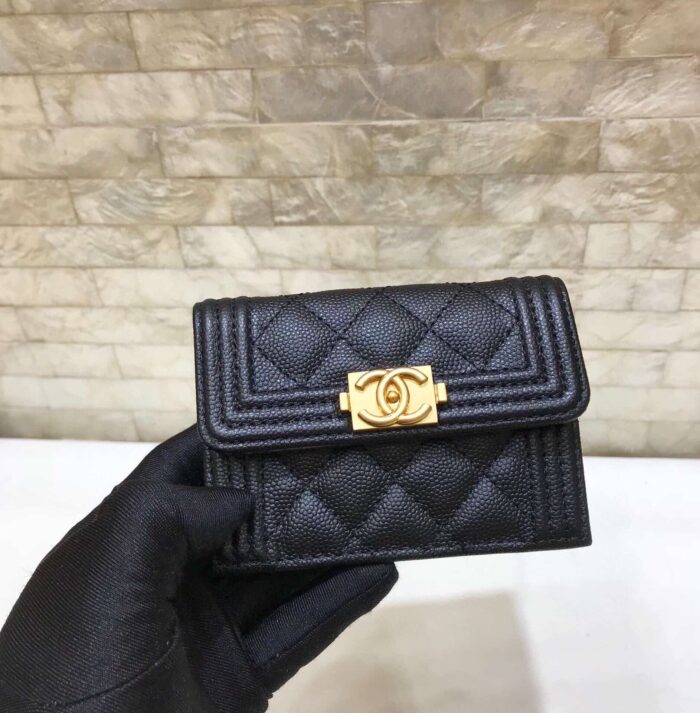 Alternative view of CHANEL BOY FLAP CARD HOLDER WALLET GOLD BLACK 10CM A80603 B01490 94305