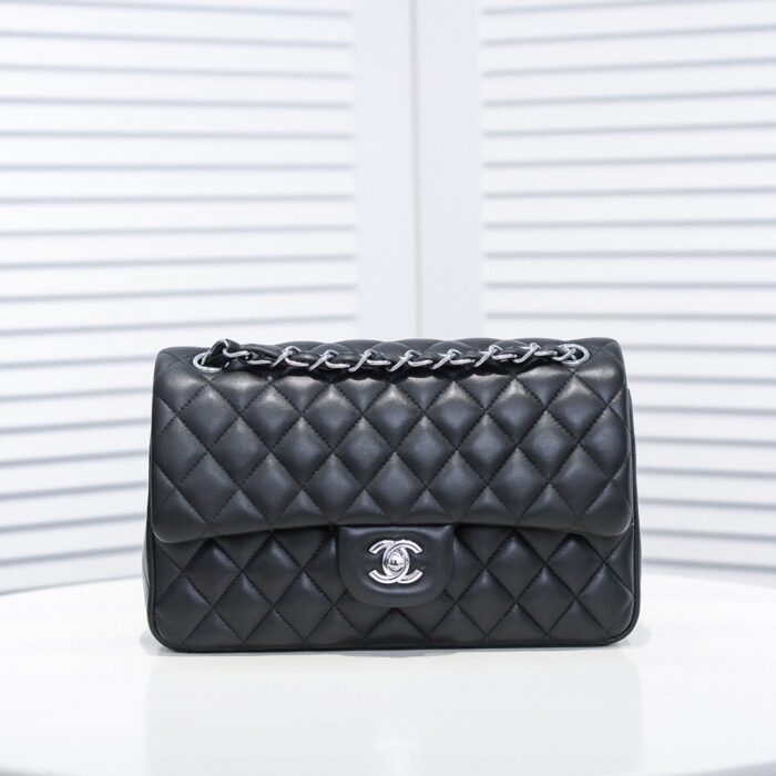 Alternative view of CHANEL SMALL CLASSIC FLAP BAG BLACK LEATHER WITH SILVER HARDARE 25CM A01113 Y01480 94305