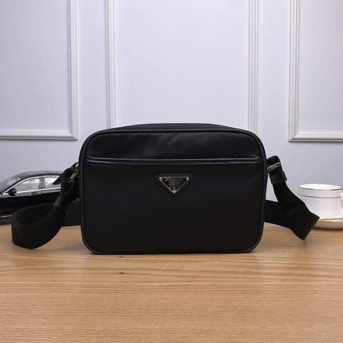 Alternative view of PRADA TRIANGLE LOGO RE NYLON AND SAFFIANO LEATHER BLACK 24CM 2VH048 2DMH F0002 V OOO