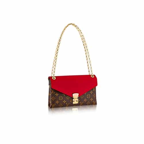 LOUIS VUITTON PALLAS CHAIN CANVAS MONOGRAM SHOULDER BAG RED