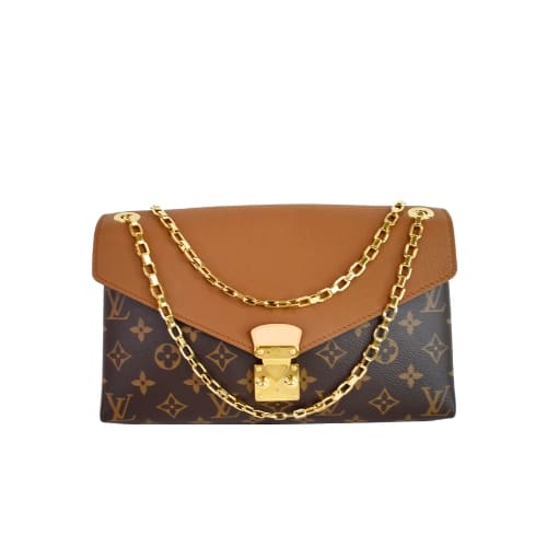 LOUIS VUITTON PALLAS CHAIN CANVAS MONOGRAM SHOULDER BAG BROWN