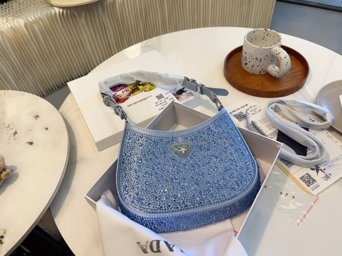 Alternative view of PRADA CLEO SATIN BAG WITH CRYSTALS BLUE 1BC169 2AWL F0076 V HOO