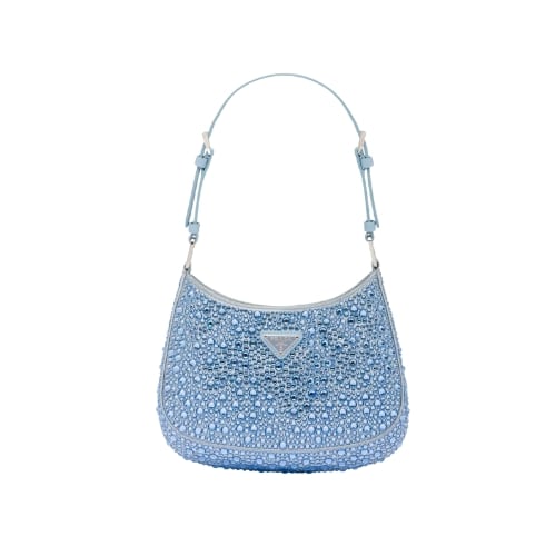 PRADA CLEO SATIN BAG WITH CRYSTALS BLUE 1BC169 2AWL F0076 V HOO