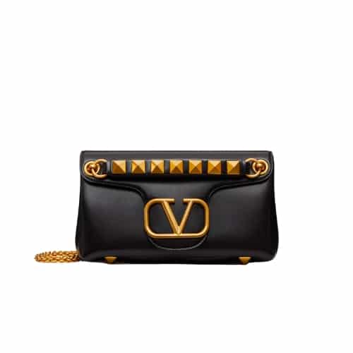 VALENTINO STUD SIGN NAPPA SHOULDER BAG IN BLACK XW2B0K26VNL0NO