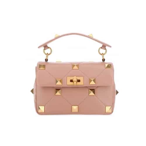 VALENTINO GARAVANI ROMAN STUD CHAIN LINK SHOULDER BAG IN ROSE PINK 1W2B0I82BSF