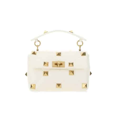 VALENTINO GARAVANI ROMAN STUD CHAIN LINK SHOULDER BAG IN WHITE 1W2B0I82BSF