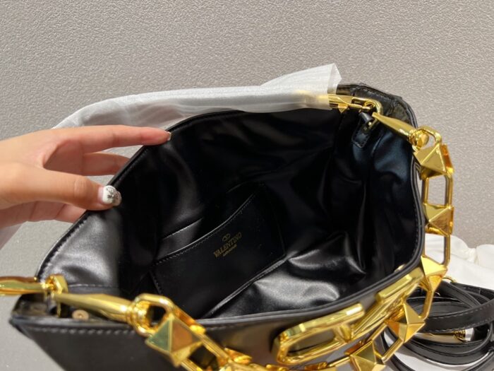 Alternative view of VALENTINO GARAVANI SMALL STUD SIGN LEATHER HOBO BAG IN BLACK