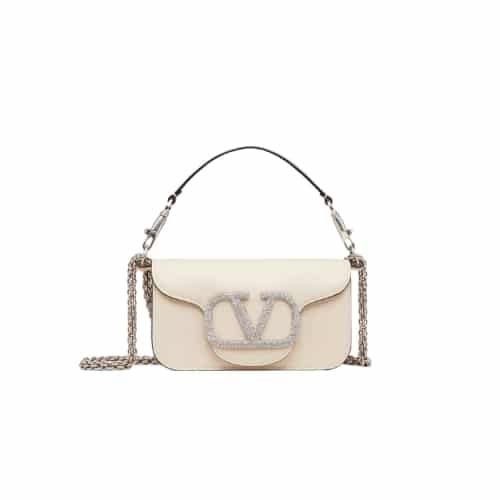 VALENTINO LOCÒ SMALL SHOULDER BAG WITH JEWEL LOGO IN WHITE 2W2B0K53KNT7NX