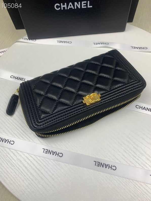 Alternative view of CHANEL BOY LONG ZIPPED WALLET WITH GOLD HARDWARE BLACK 19.4CM