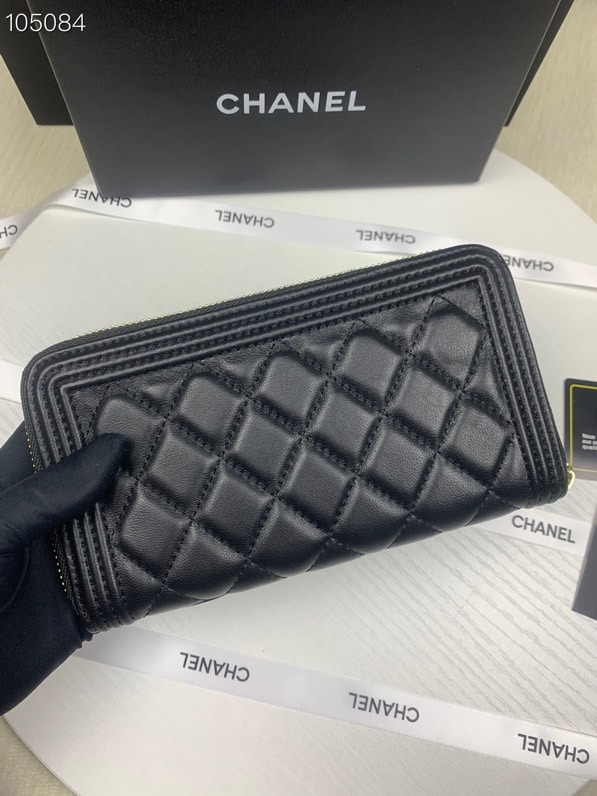 CHANEL BOY LONG ZIPPED WALLET WITH GOLD HARDWARE BLACK 19.4CM - Image 3