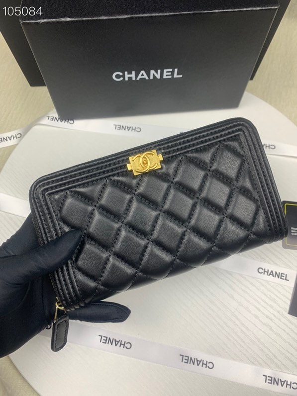 CHANEL BOY LONG ZIPPED WALLET WITH GOLD HARDWARE BLACK 19.4CM - Image 5