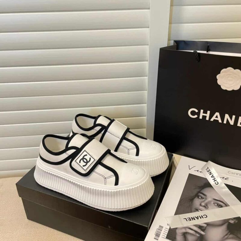 Alternative view of CHANEL WHITE CC CAP TOE SLIPON SNEAKER WHITE