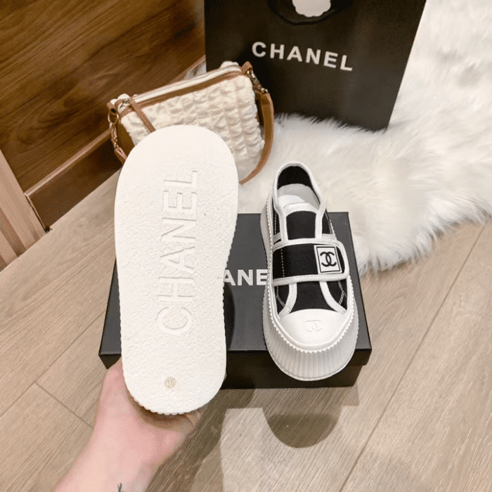 Alternative view of CHANEL WHITE CC CAP TOE SLIPON SNEAKER BLACK