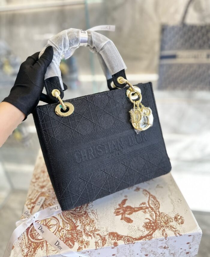 Alternative view of DIOR LADY D LITE BAG BLACK CANNAGE EMBROIDERY 24CM