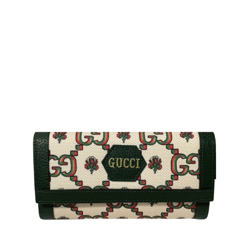 GUCCI LONG WALLET GREEN AND BEIGE 19CM