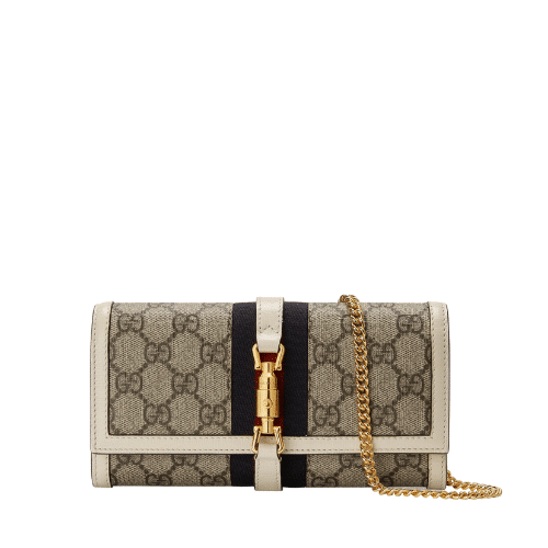 GUCCI JACKIE 1961 CHAIN WALLET WHITE AND EBONY 21CM 652681 HUHHG 9794