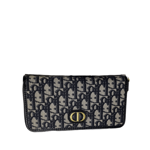 DIOR LONG WALLET OBLIQUE JACQUARD BLACK AND BEIGE 19.5CM