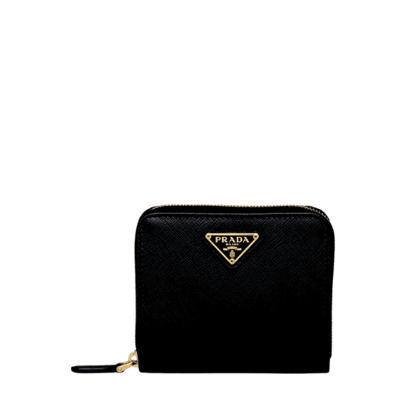 PRADA SMALL SAFFIANO LEATHER WALLET BLACK AND GOLD 10CM 1ML036 QHH F0002