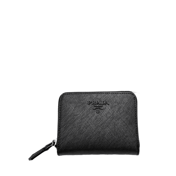 PRADA SAFFIANO LEATHER COIN PURSE FULL BLACK WALLET 10CM 1MM268 QWA F0016