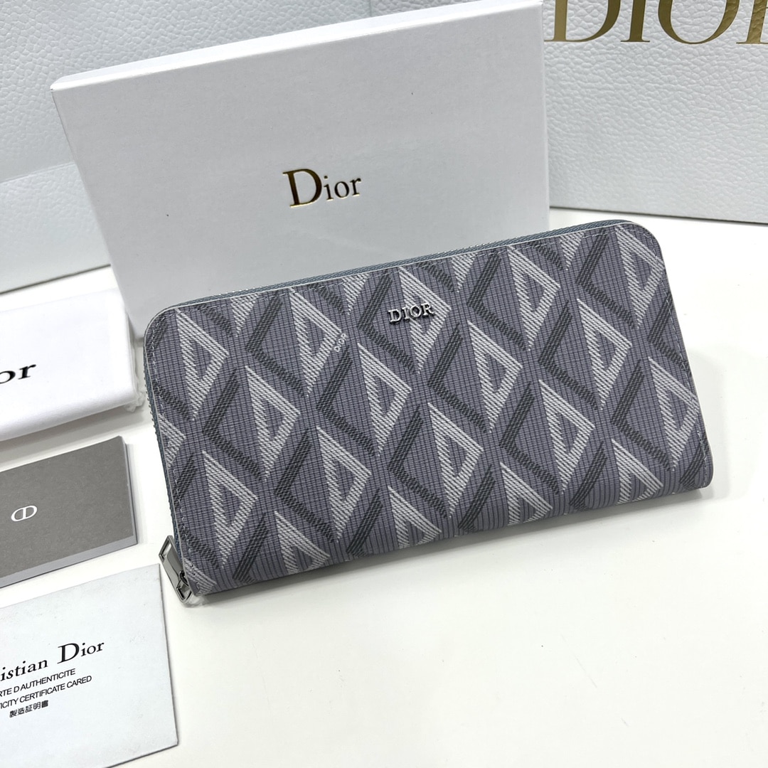 DIOR ZIPPED LONG WALLET GREY CD DIAMOND CANVAS 19.5CM 2ESBC252DCO H42E - Image 10