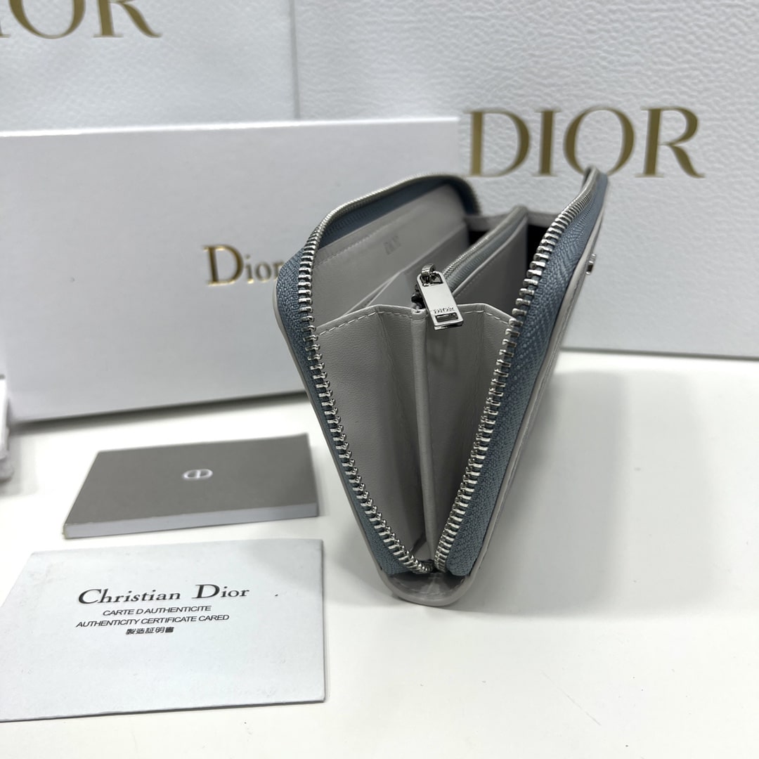 DIOR ZIPPED LONG WALLET GREY CD DIAMOND CANVAS 19.5CM 2ESBC252DCO H42E - Image 2
