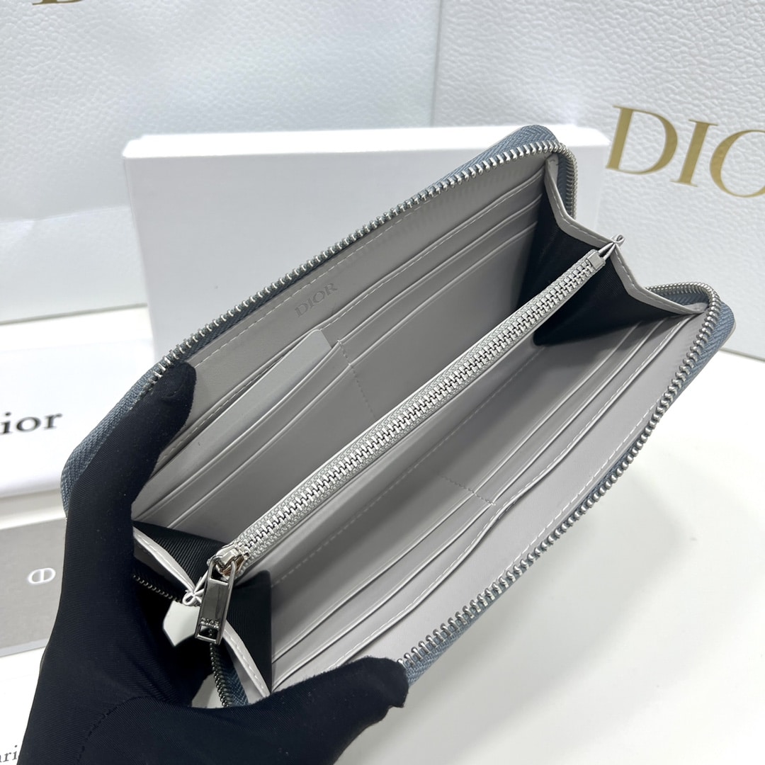 DIOR ZIPPED LONG WALLET GREY CD DIAMOND CANVAS 19.5CM 2ESBC252DCO H42E - Image 4