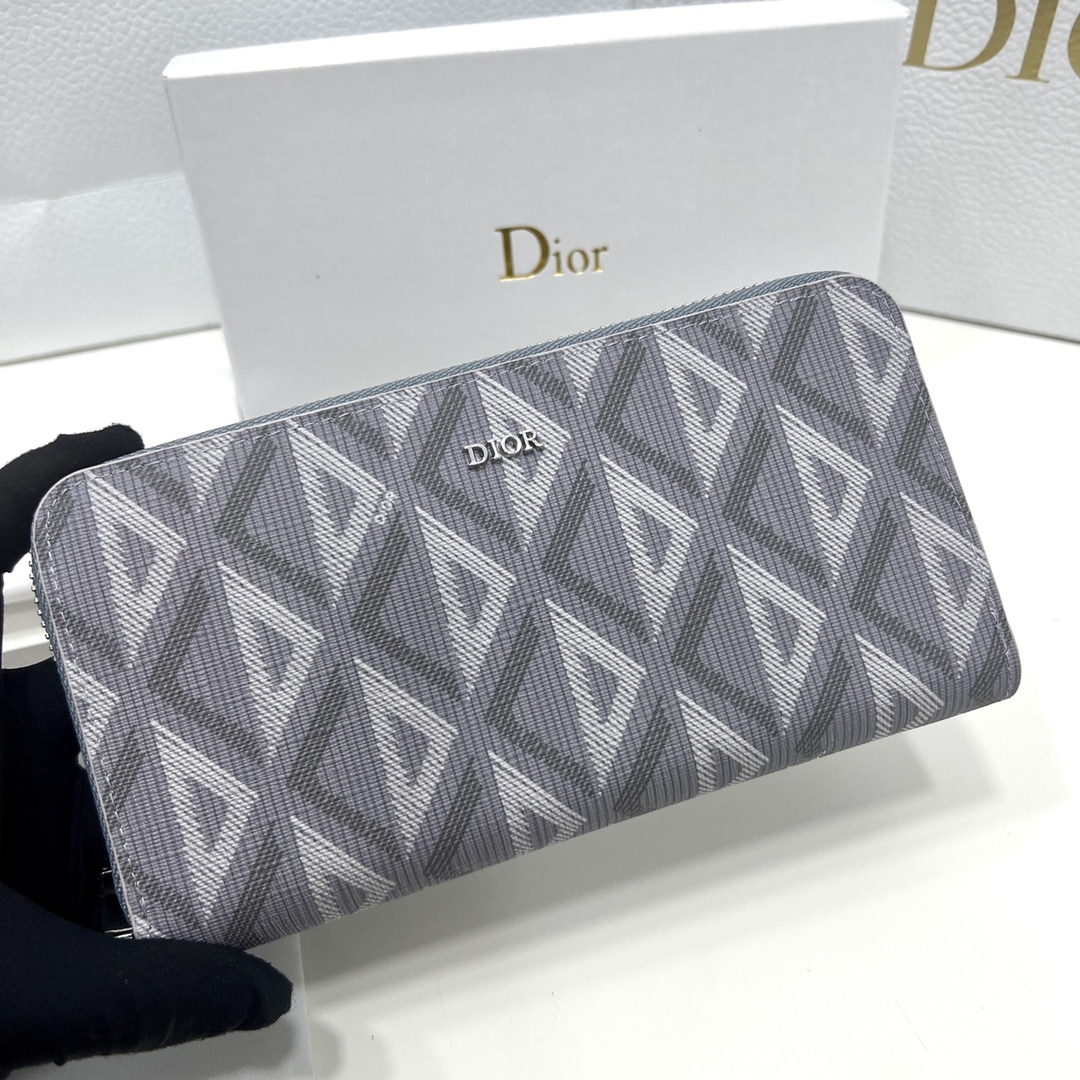 DIOR ZIPPED LONG WALLET GREY CD DIAMOND CANVAS 19.5CM 2ESBC252DCO H42E - Image 7
